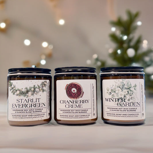🎁 Holiday Candle Trio – Cranberry Crème, Starlit Evergreen & Winter Garden (Save 20% off plus $15 flat rate shipping)